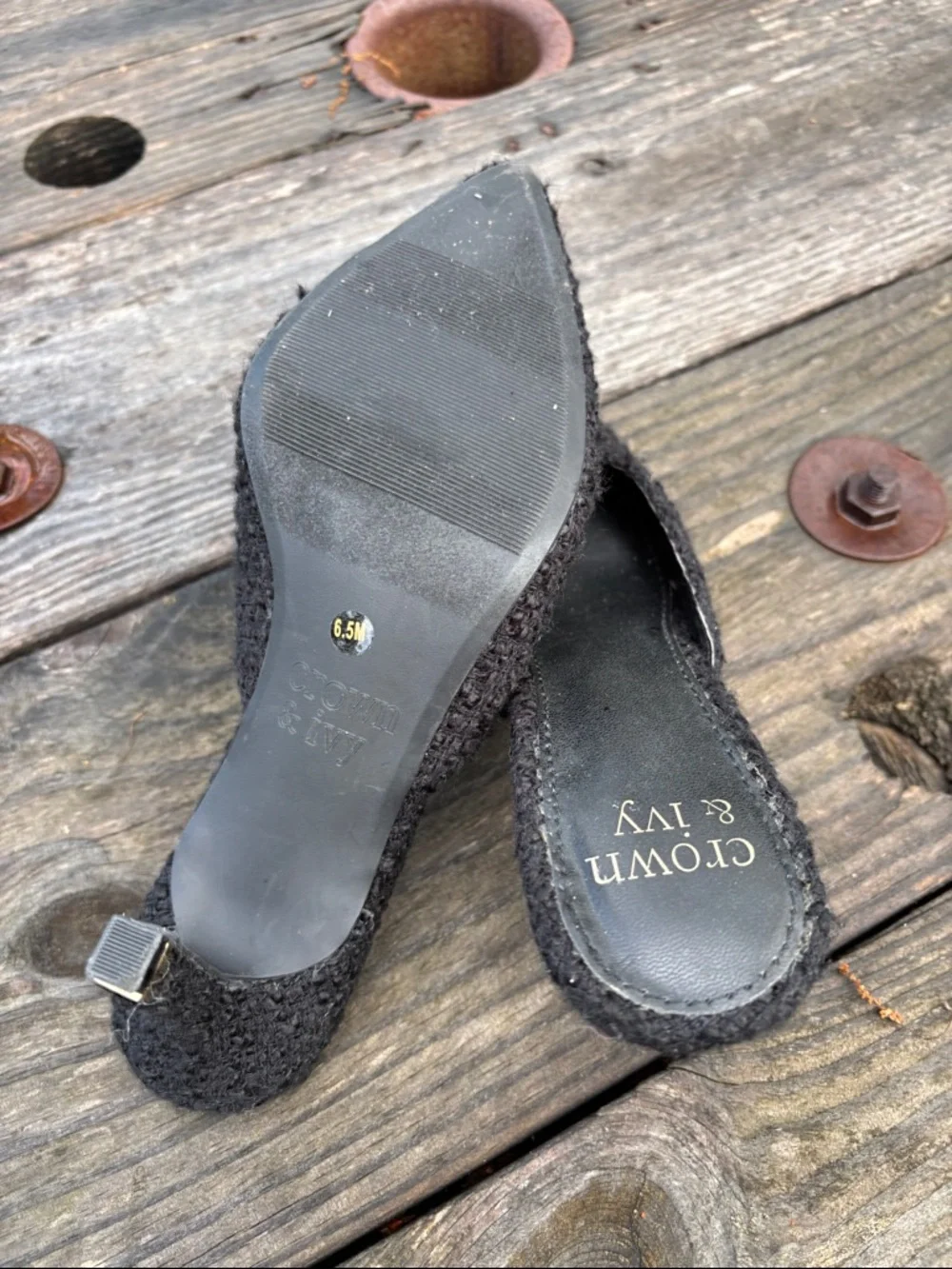 Crown & Ivy Women’s Sz6.5M Black Pointed Toe Mule with Crystal Buckle#317 - Picture 6 of 11